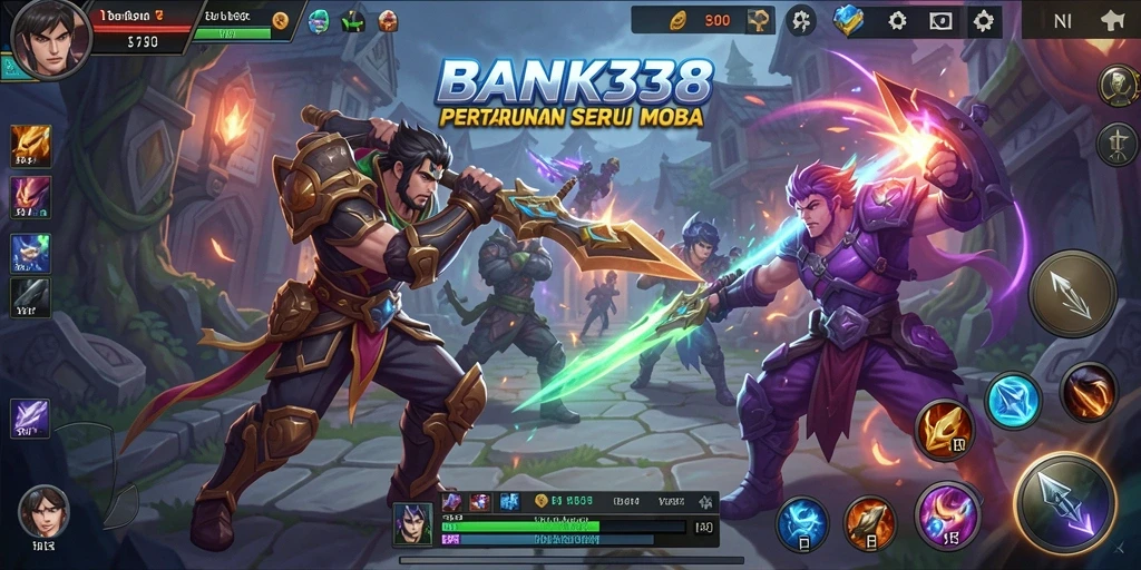 Screenshot BANK338 yang menunjukkan aksi seru dalam pertempuran MOBA.