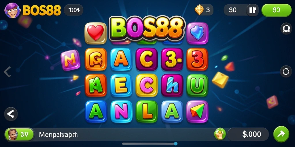 Tampilan gameplay seru dalam BOS88 dengan tantangan Match-3.