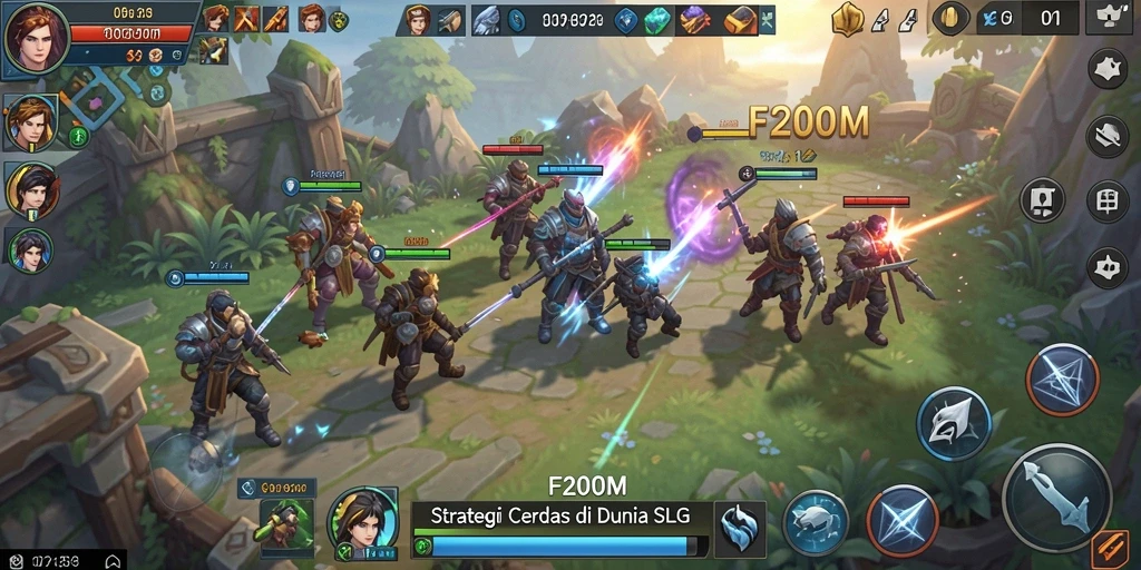 Tampilan gameplay F200M dengan elemen strategis yang menarik.