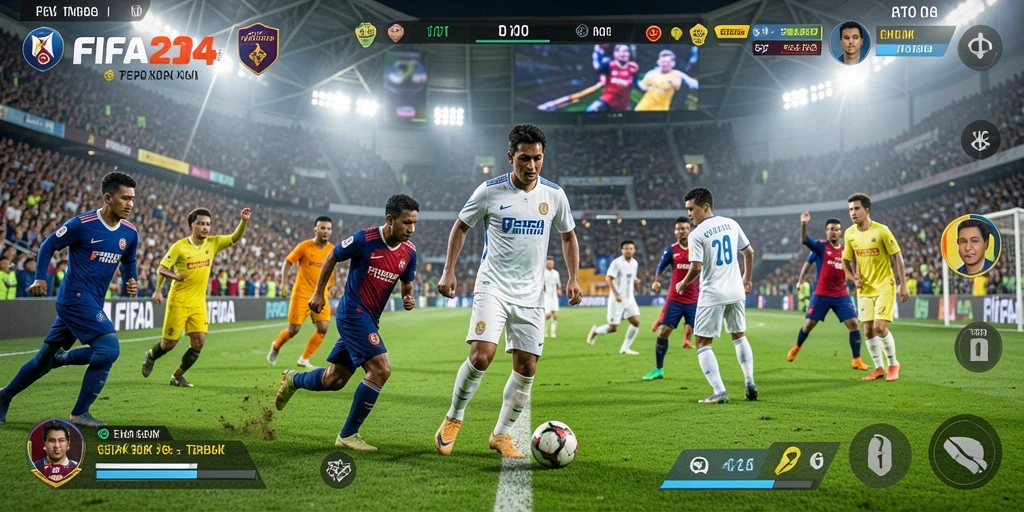 Tampilan gameplay FIFA234 yang menghadirkan aksi mendebarkan di lapangan.