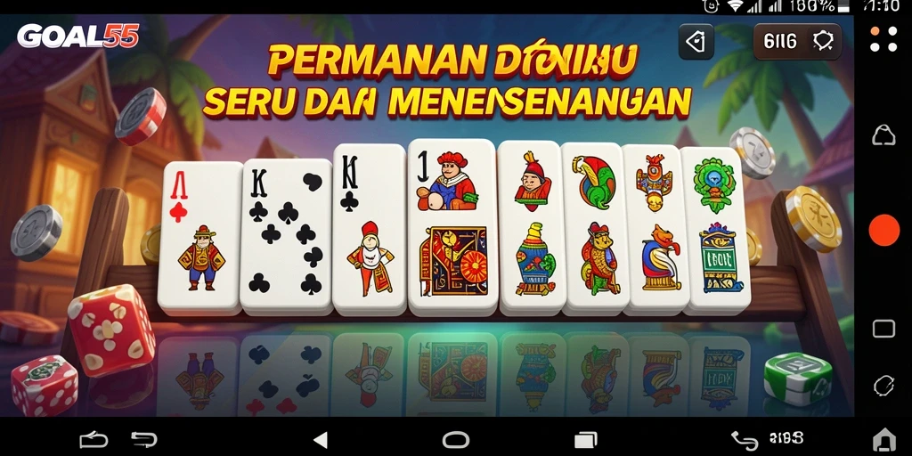 Screenshot gameplay GOAL55 yang menampilkan antusiasme pemain di meja domino.