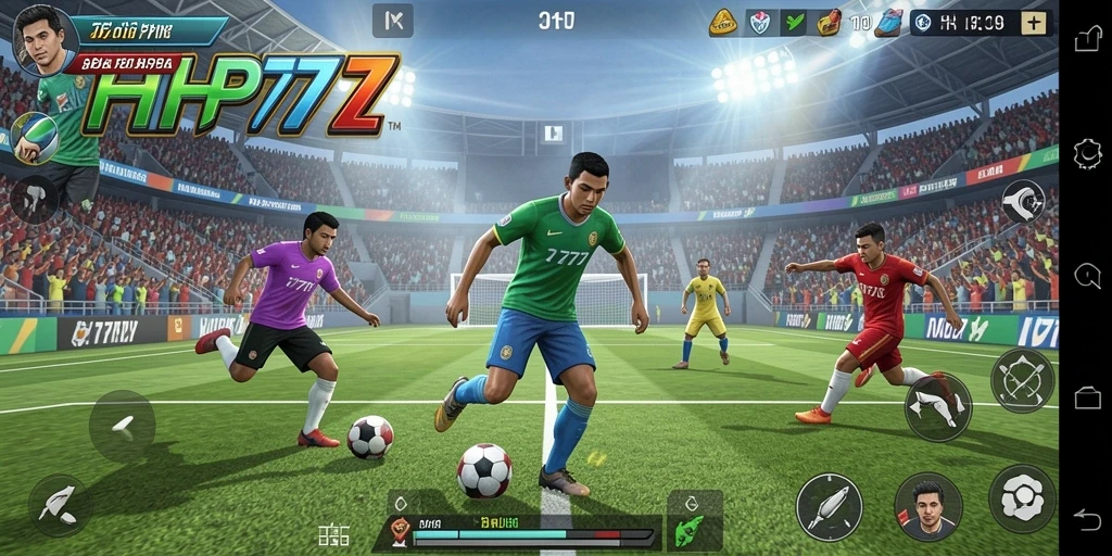 Screenshot utama HP777 menampilkan aksi mendebarkan dalam pertandingan olahraga.