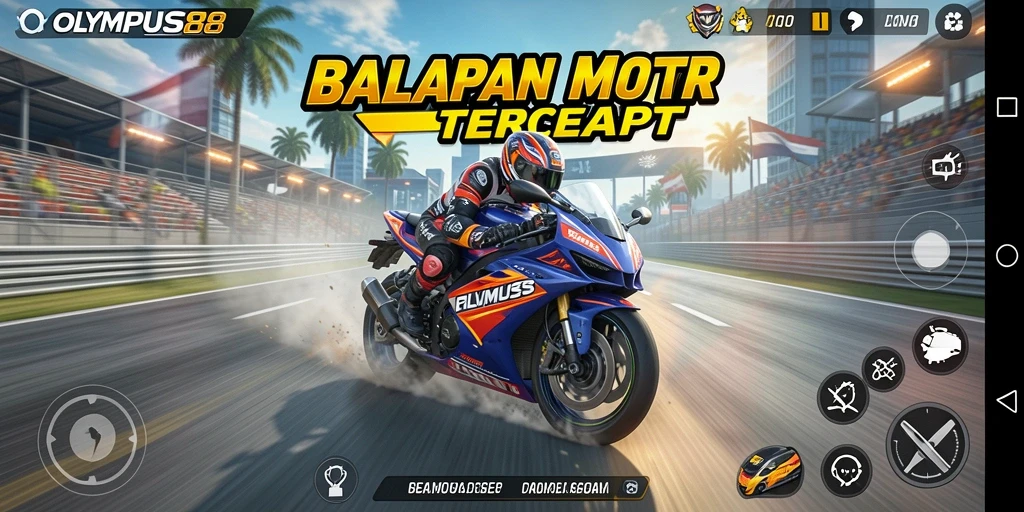 Tampilan gameplay seru dalam OLYMPUS88 dengan aksi balapan motor.