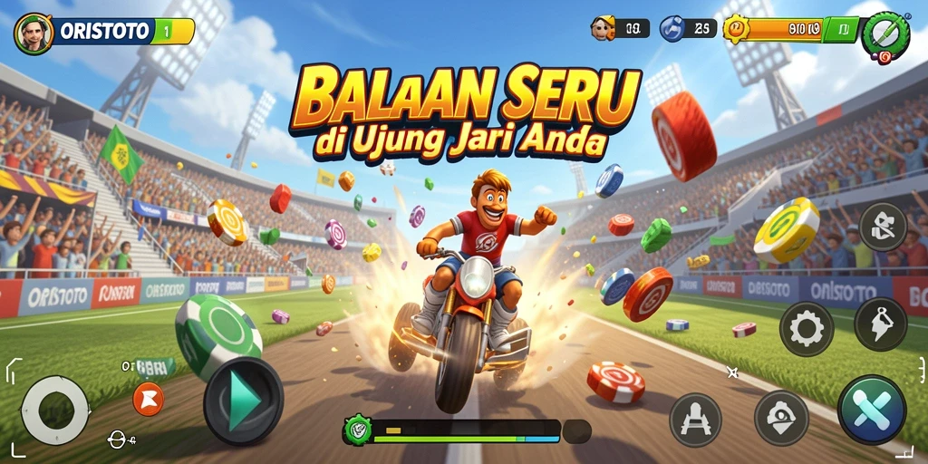 Tampilan seru gameplay balapan di ORISTOTO dengan kendaraan yang cepat dan trek menantang.