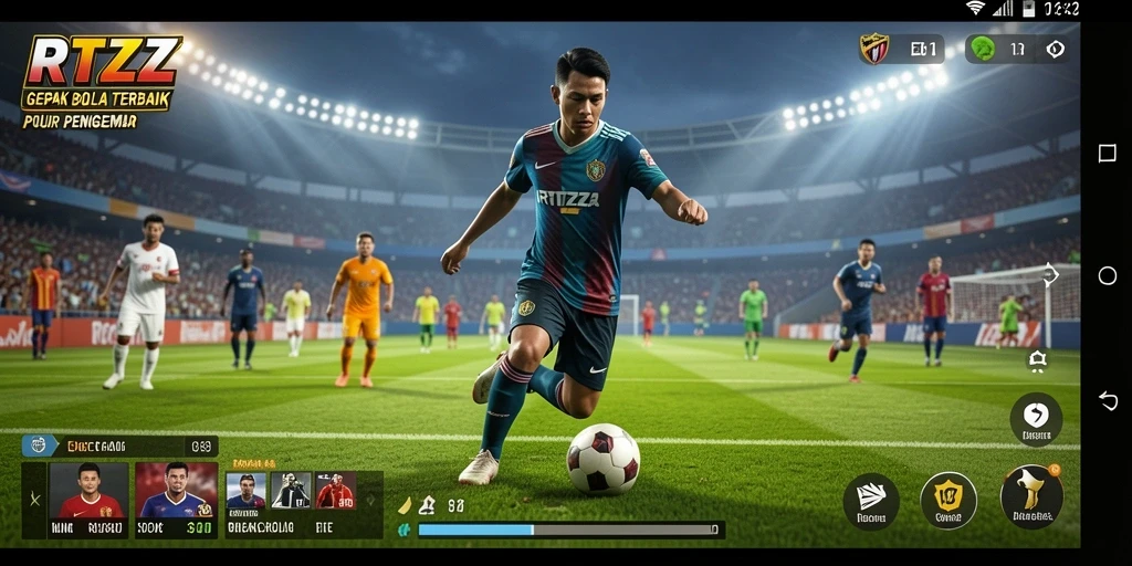 Screenshot RTZZ menampilkan aksi seru di lapangan sepak bola.
